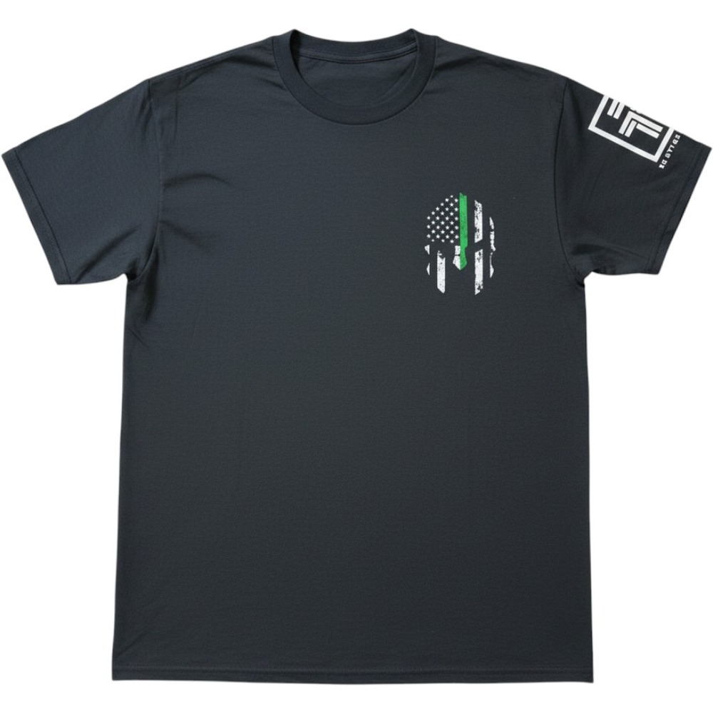 Gildan Heavy Cotton Spartan Helmet Thin Green Line Flag‎ T-Shirt Mens Large Gray